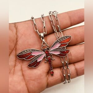 Silver plated necklace for women dragon- fly design